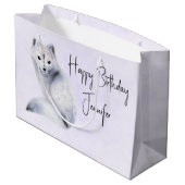 Cute Nordic Fox met Floral Markings Birthday Groot Cadeauzakje (Achterkant Gekanteld)