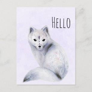 Cute Nordic Fox met Floral Markings Briefkaart