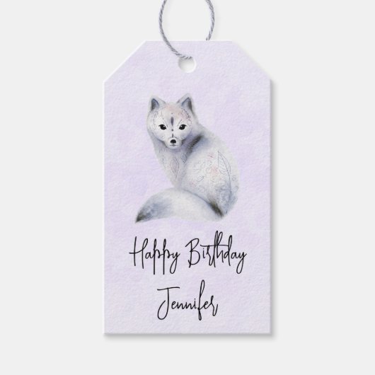 Cute Nordic Fox met Floral Markings Cadeaulabel (Voorkant)