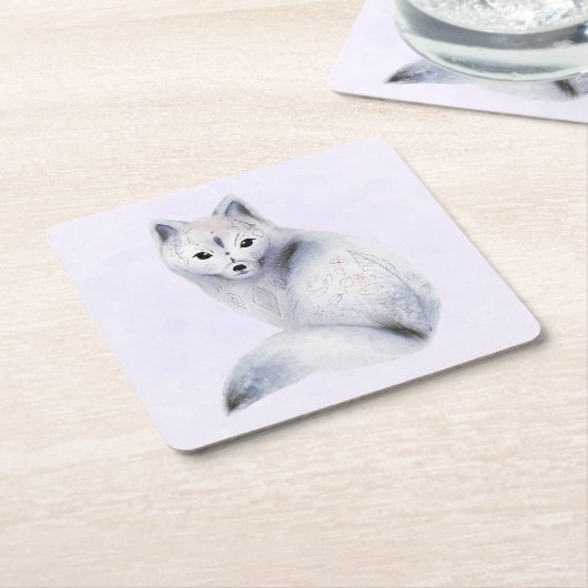 Cute Nordic Fox met Floral Markings Kartonnen Onderzetters (Schuin)