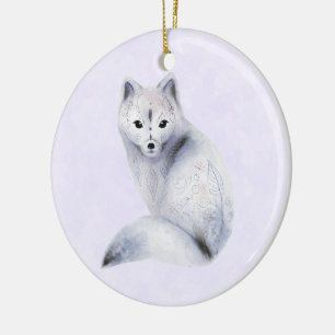 Cute Nordic Fox met Floral Markings Keramisch Ornament