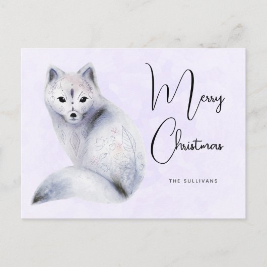 Cute Nordic Fox met Floral Markings Kerstmis Feestdagenkaart (Voorkant)