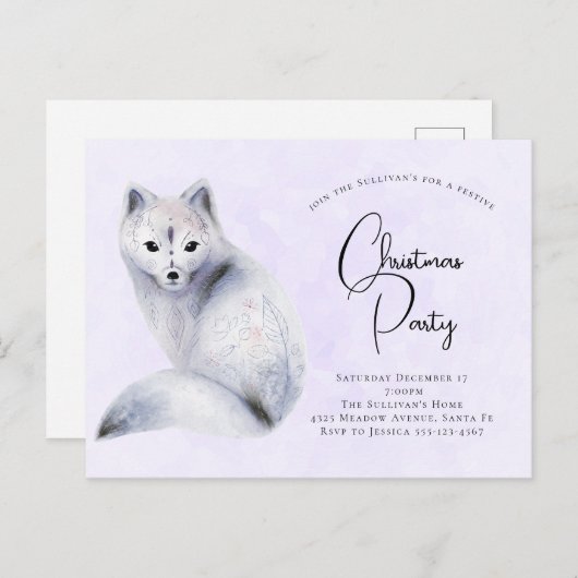 Cute Nordic Fox met Floral Markings Kerstmis Uitnodiging Briefkaart (Voorkant / Achterkant)