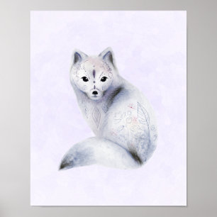 Cute Nordic Fox met Floral Markings Poster