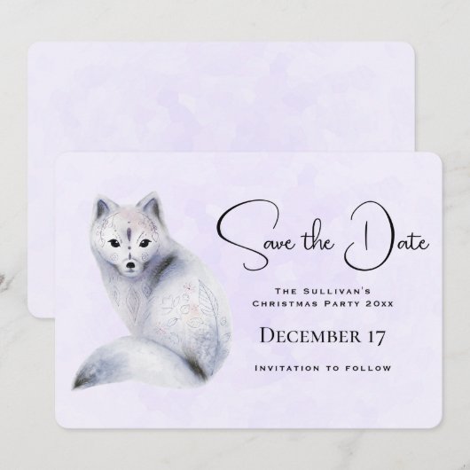 Cute Nordic Fox met Floral Markings Save The Date (Voorkant / Achterkant)
