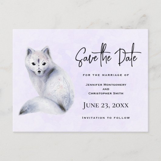 Cute Nordic Fox met Floral Markings Save the Date Uitnodiging Briefkaart (Voorkant)