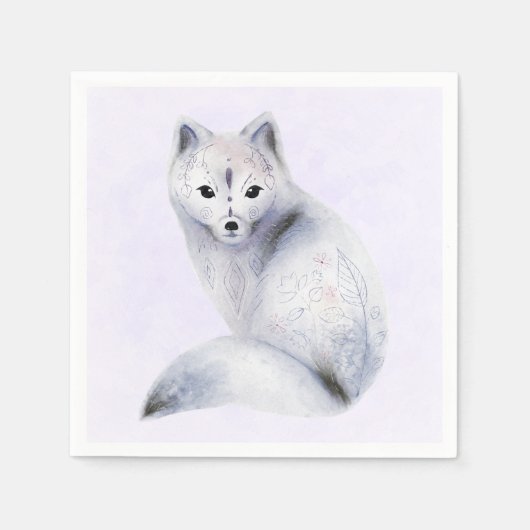 Cute Nordic Fox met Floral Markings Servet (Voorkant)