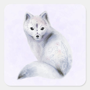 Cute Nordic Fox met Floral Markings Vierkante Sticker