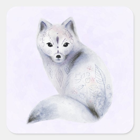 Cute Nordic Fox met Floral Markings Vierkante Sticker (Voorkant)