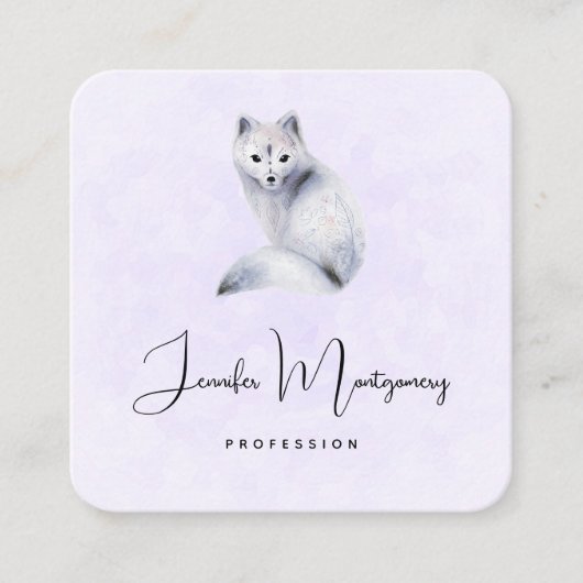 Cute Nordic Fox met Floral Markings Vierkante Visitekaartje (Voorkant)