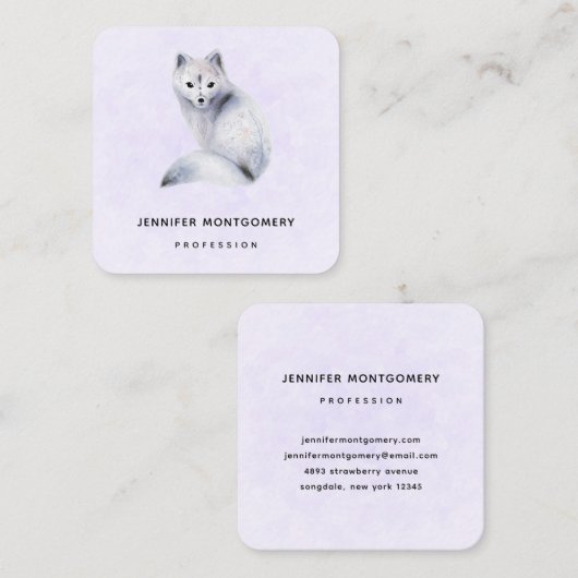 Cute Nordic Fox met Floral Markings Vierkante Visitekaartje (Voorkant / Achterkant)