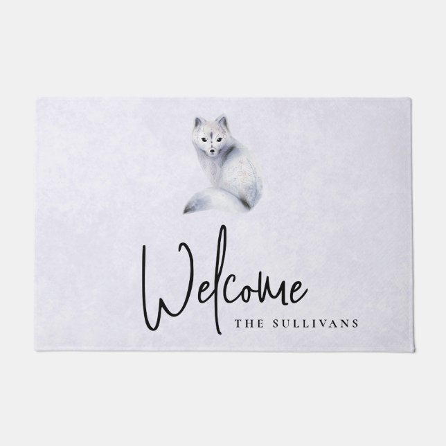 Cute Nordic Fox met Floral Markings Welcome Deurmat (Voorkant)