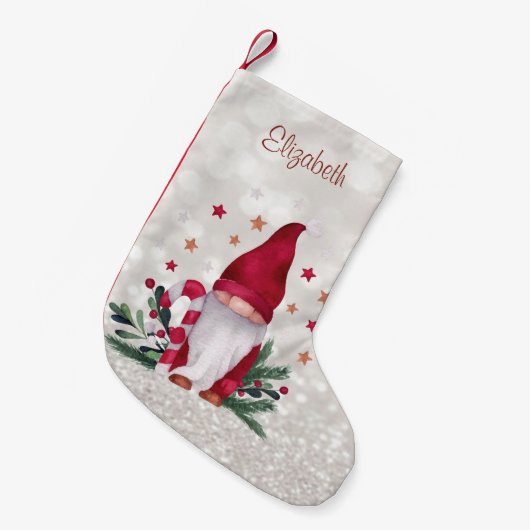 Cute Nordic Gnome Glittery Bokeh Kleine Kerstsok (Voorkant (Hangend))