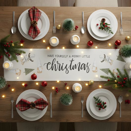 Cute nordic gnome kerst korte tafelloper