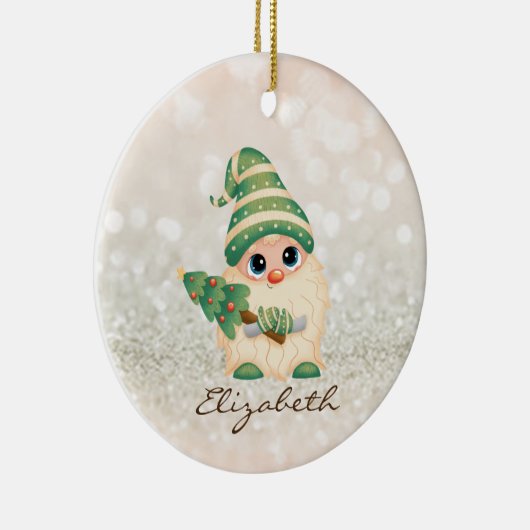 Cute Nordic Gnome Pine Tree Bokeh Keramisch Ornament (Rechts)