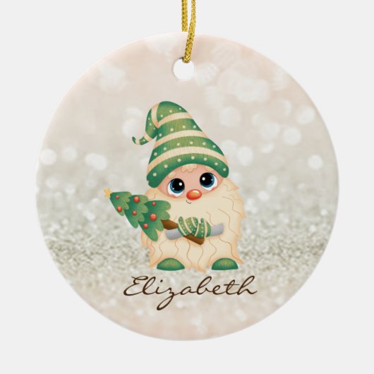 Cute Nordic Gnome Pine Tree Bokeh Keramisch Ornament (Voorkant)