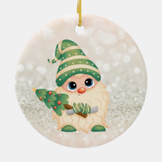 Cute Nordic Gnome Pine Tree Bokeh Keramisch Ornament (Achterkant)