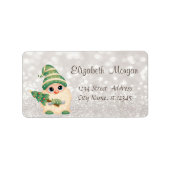 Cute Nordic Gnome Pine Tree Glittery Bokeh Etiket (Voorkant)