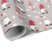 Cute Nordic Gnomes Winter Red Pink Grey White Cadeaupapier (Rol Hoek)