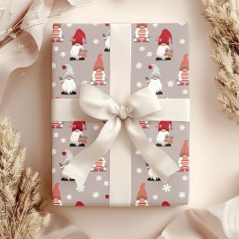 Cute Nordic Gnomes Winter Red Pink Grey White Cadeaupapier