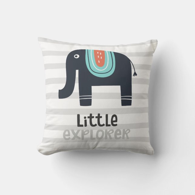 Cute Nordic Little Explorer Elephant Kussen (Voorkant)