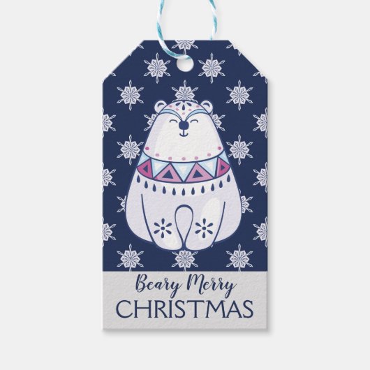 Cute Nordic Style Polar Beer Snowflake Cadeaulabel (Voorkant)