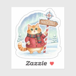 Cute North Pole Cat in Coat & Scarf Christmas  Sticker