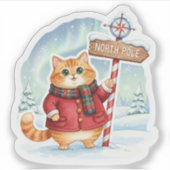 Cute North Pole Cat in Coat & Scarf Christmas  Sticker (Voorkant)