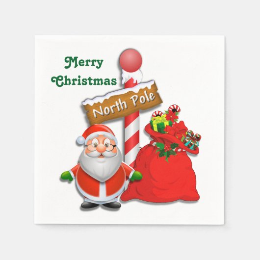 Cute North Pole Santa Custom Color Napkins Servet (Voorkant)