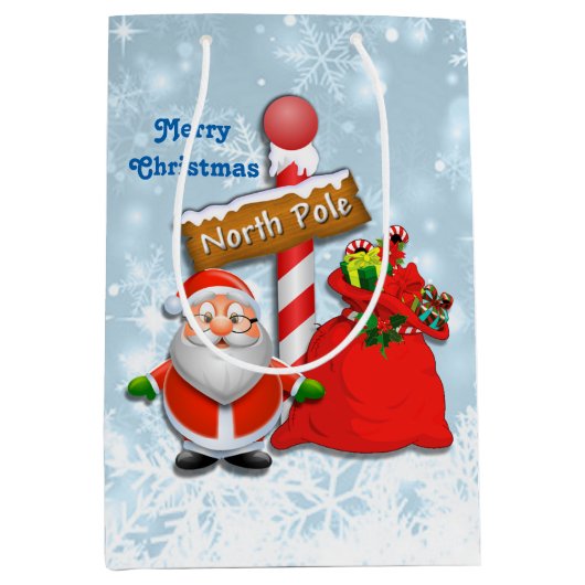 Cute North Pole Santa Gift Bag Medium Cadeauzakje (Voorkant)