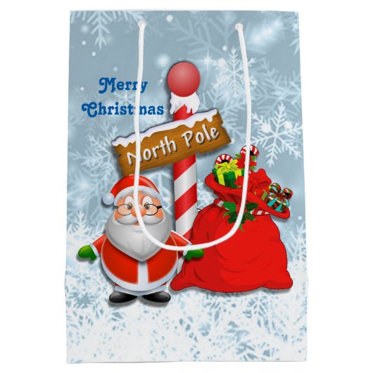 Cute North Pole Santa Gift Bag Medium Cadeauzakje (Achterkant)