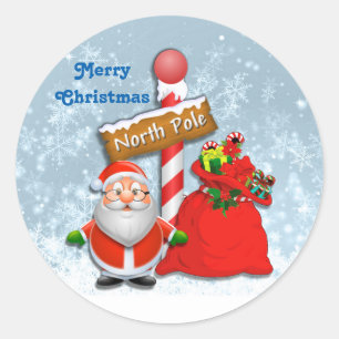 Cute North Pole Santa Ronde Sticker