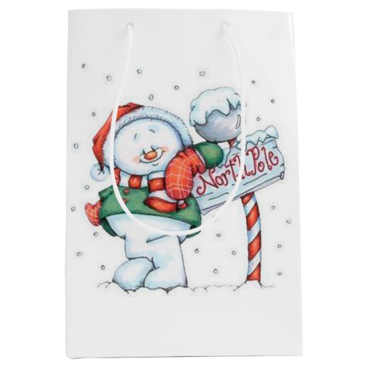 Cute North Pole Snowman Medium Cadeauzakje (Voorkant)