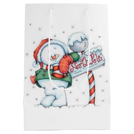Cute North Pole Snowman Medium Cadeauzakje (Achterkant)