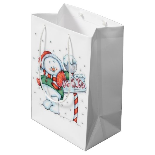 Cute North Pole Snowman Medium Cadeauzakje (Achterkant Gekanteld)