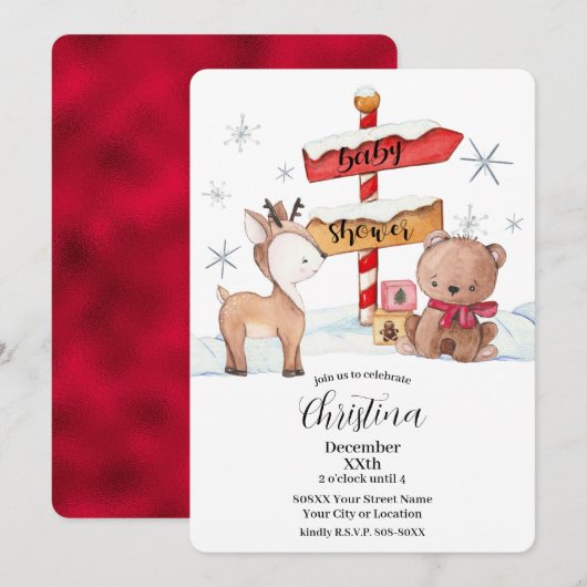 Cute North Pole Winter Theme Baby shower Kaart (Voorkant / Achterkant)