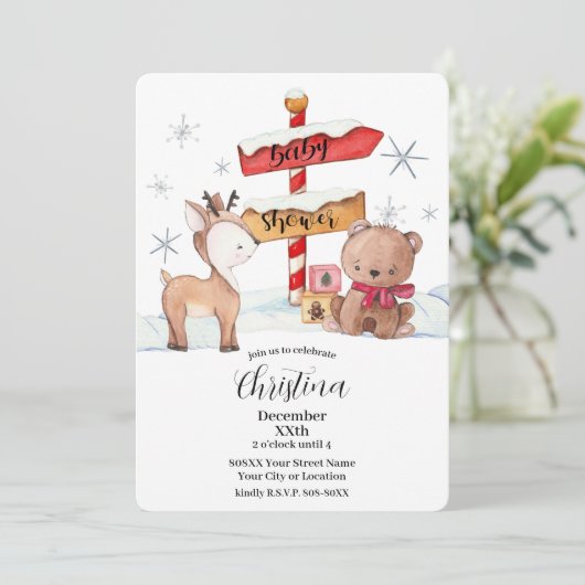 Cute North Pole Winter Theme Baby shower Kaart (Staand voorkant)