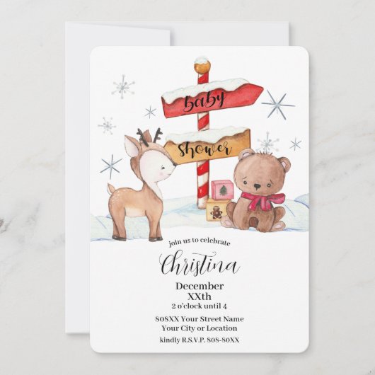 Cute North Pole Winter Theme Baby shower Kaart (Voorkant)