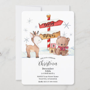 Cute North Pole Winter Theme Baby shower Kaart