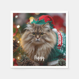 Cute Norwegian Forest Cat Christmas Personalized  Servet