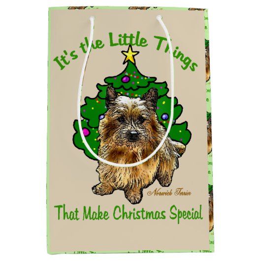 Cute Norwich Terrier Kerstmis Medium Cadeauzakje (Voorkant)