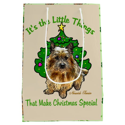 Cute Norwich Terrier Kerstmis Medium Cadeauzakje (Achterkant)