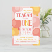 Cute number 1 First Birthday Invitation Kaart (Staand voorkant)