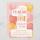 Cute number 1 First Birthday Invitation Kaart (Voorkant / Achterkant)