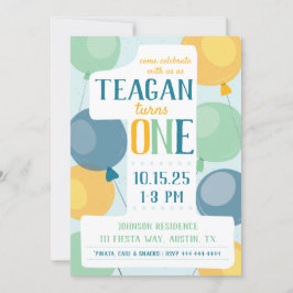 Cute number 1 First Birthday Invitation Kaart