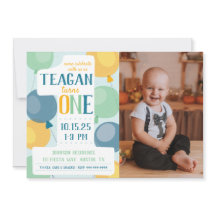 Cute Number 1 First Birthday Photo Invitation