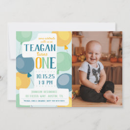Cute Number 1 First Birthday Photo Invitation Kaart