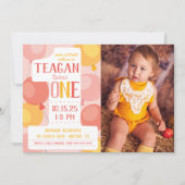 Cute Number 1 First Birthday Photo Invitation Kaart (Voorkant)