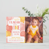 Cute Number 1 First Birthday Photo Invitation Kaart (Staand voorkant)