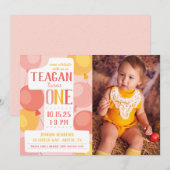 Cute Number 1 First Birthday Photo Invitation Kaart (Voorkant / Achterkant)